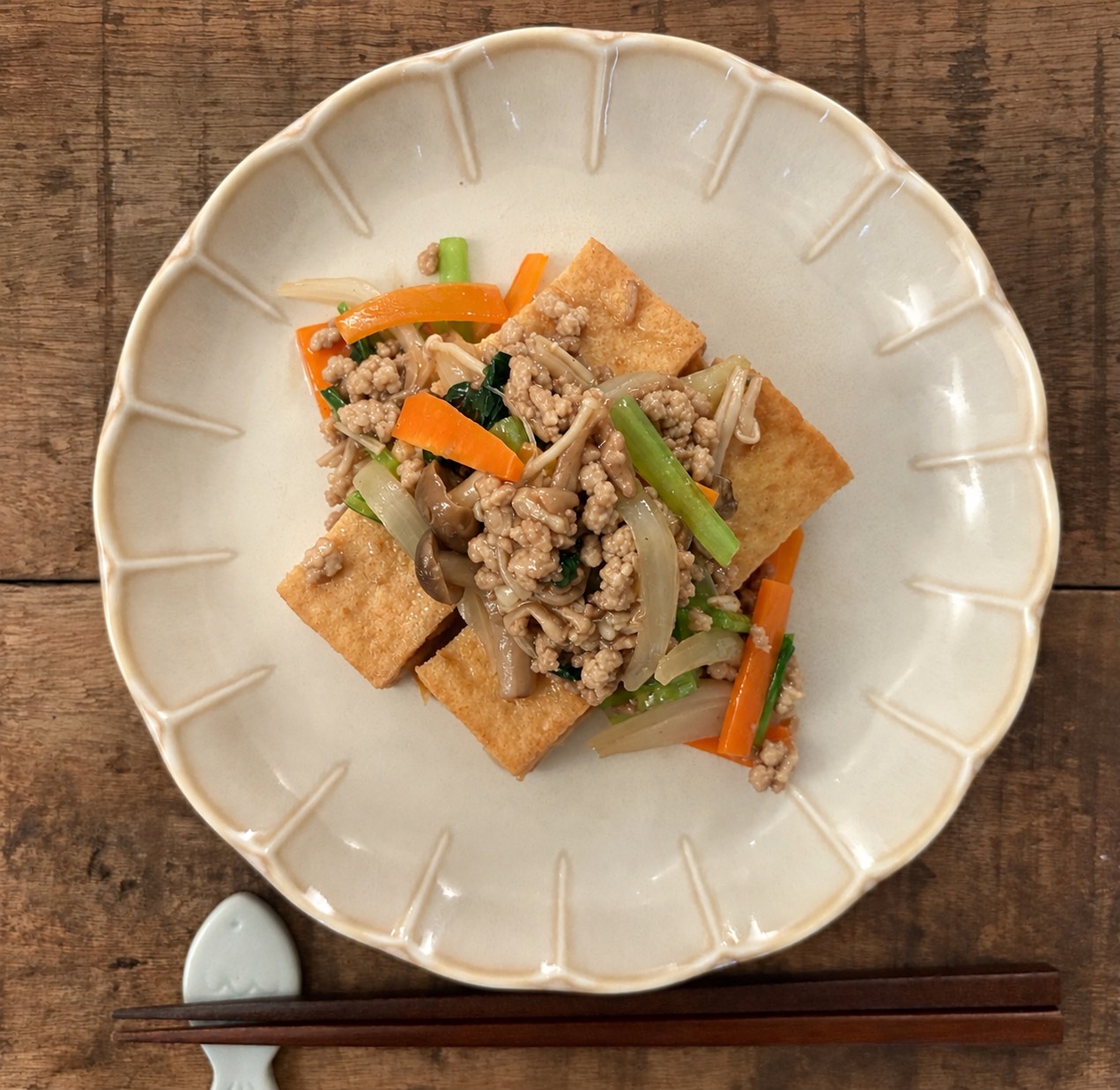 「糖尿病②「厚揚げとたっぷり野菜のそぼろあん」」のイメージ画像